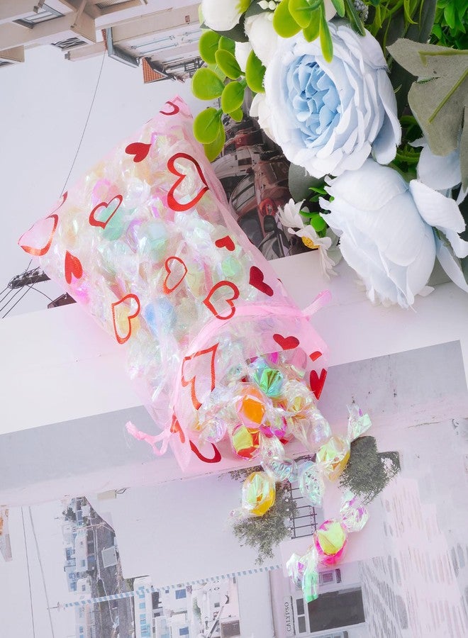 Bskifnn Love Heart Printed Valentine Candy Bags Organza Bags Gift Jewelry Bags for Wedding Valentine's Day Mother's Day Party 4 x 6Inch (50) - Image 4